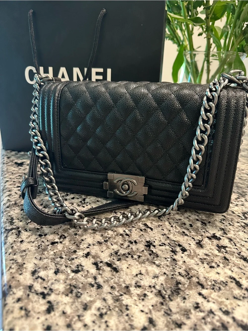 NWOT Luxury Medium Black Quilted Flap Bag Chain Strap Silver Hardware
